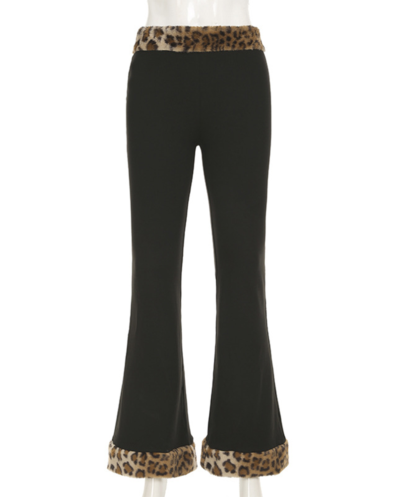 Patchwork Leopard Low-Rise Pants