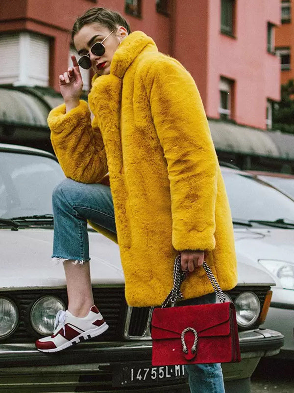 Faux Fur Coat Notched Lapel Winter Chic Eco-friendly Long Jacket For Women 2026