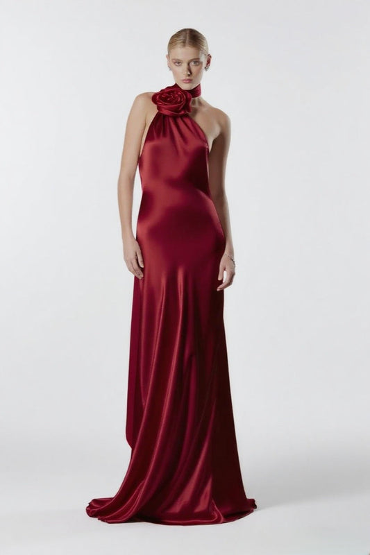 Halter High Waist Ruched Maxi Party Dress
