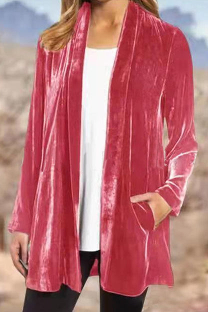 Casual Gold Velvet Solid Color Cardigan Blazer