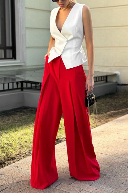 Fashion Elegant Vest & Wide Leg Pants Two-Piece Set