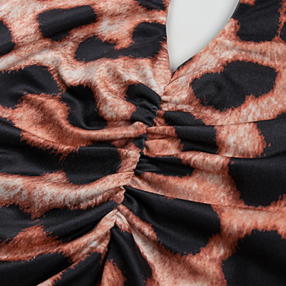 Leopard print hollow out self tie halter slit cut out maxi dress