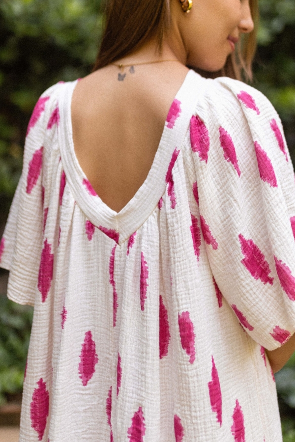 V-neck Large Cuffs Printed Loose Long Dress