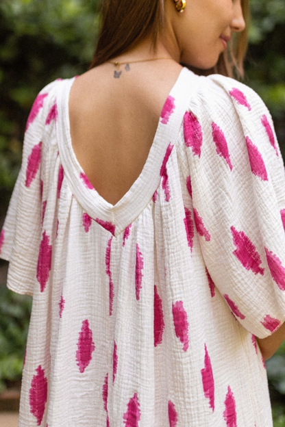 V-neck Large Cuffs Printed Loose Long Dress