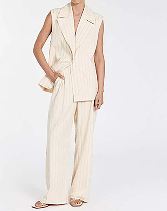 Apricot Print Lapel Straight Trousers Office Two Piece Set