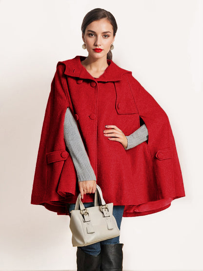Camel Hooded Woolen Cape Coat For Women Oversized Poncho Winter Outerwear 2026