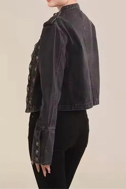 Cropped Denim Military Jacket