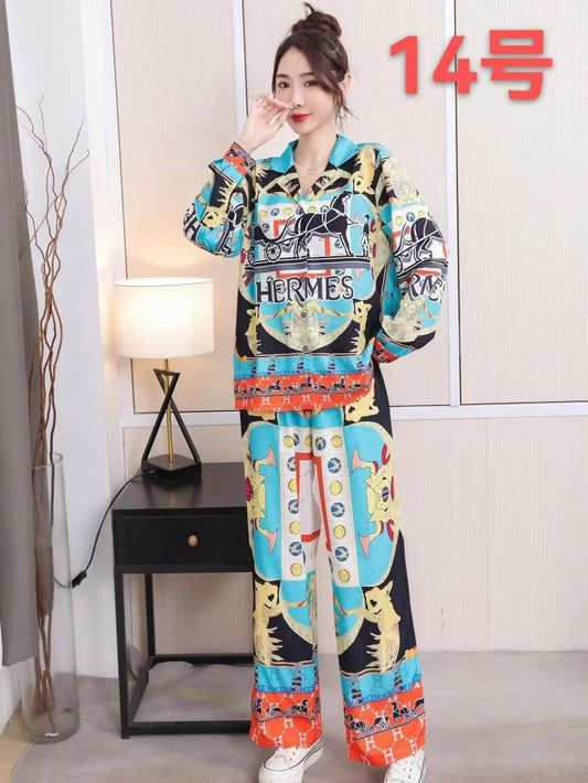 Print H E M Shirt & Wide Leg Pants Coord Set