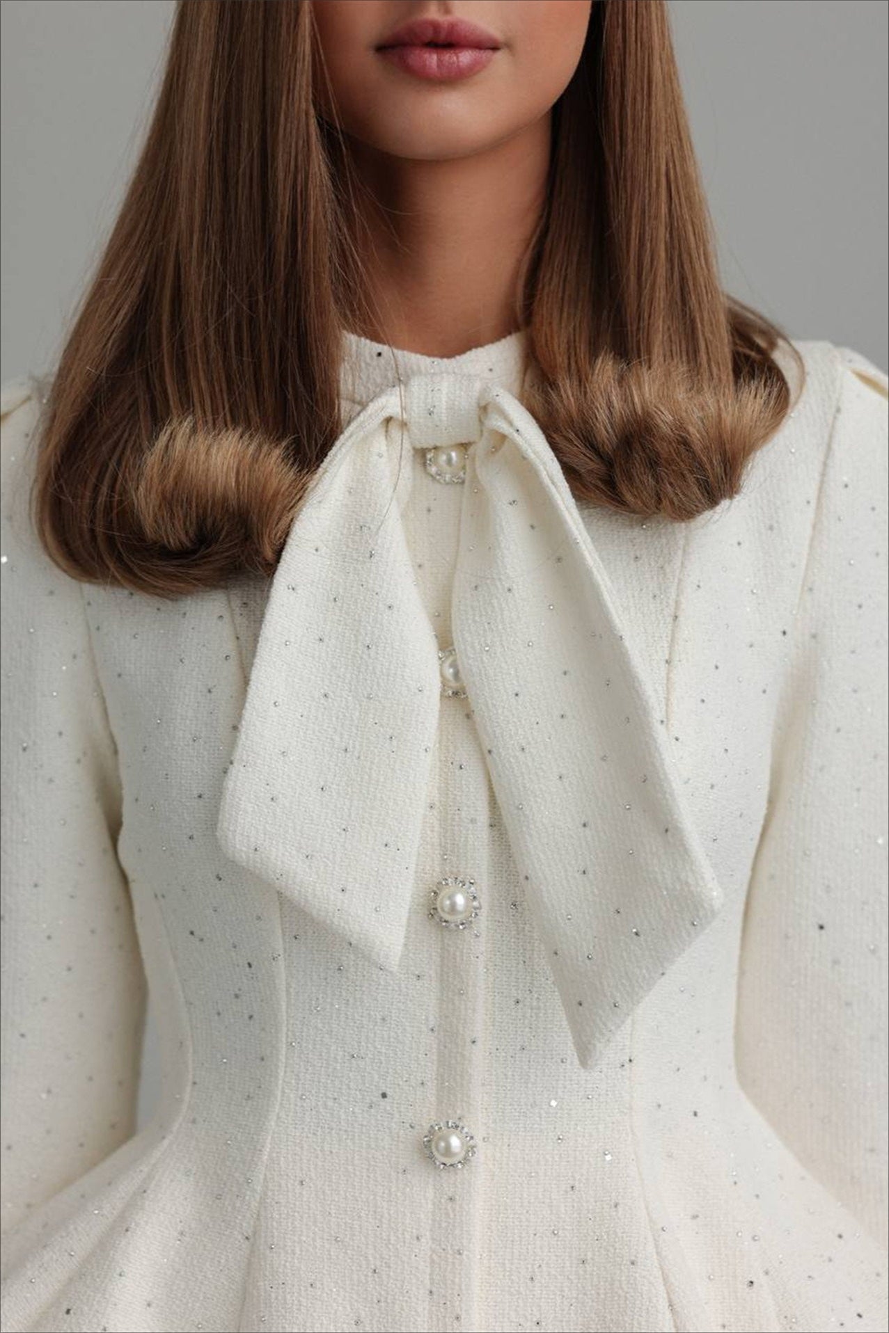 Tweed Rhinestone Slim Waist Dress Two Piece Set