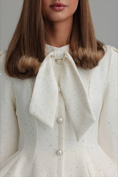 Tweed Rhinestone Slim Waist Dress Two Piece Set