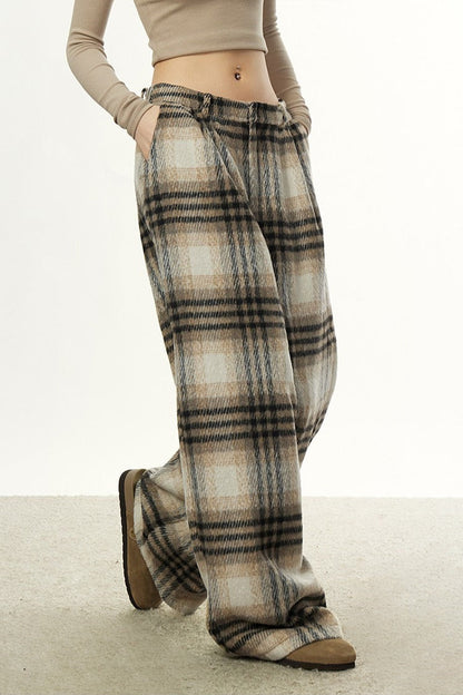Vintage Wool Plaid Wide-Leg Pants