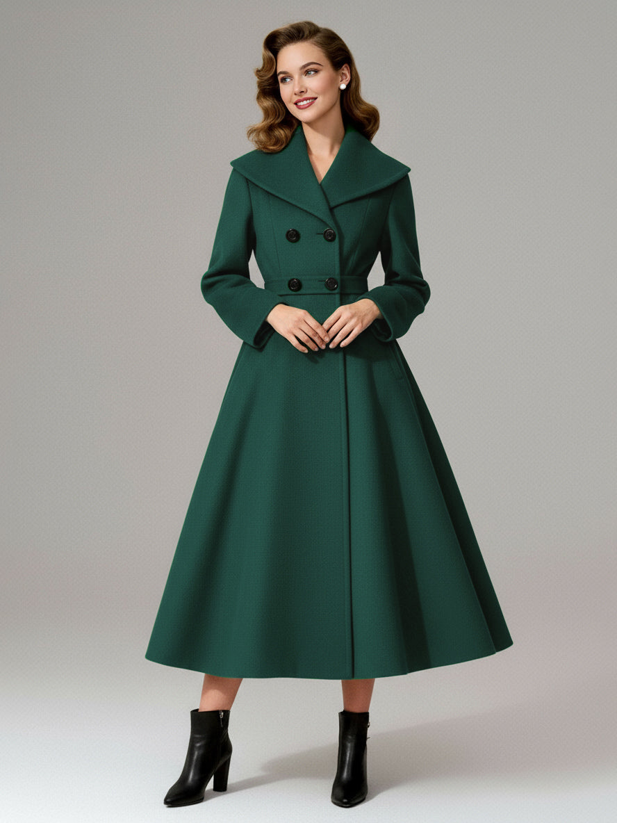 Vintage Double-Breasted A-line Woolen Coat With Shawl Collar For Women 2026