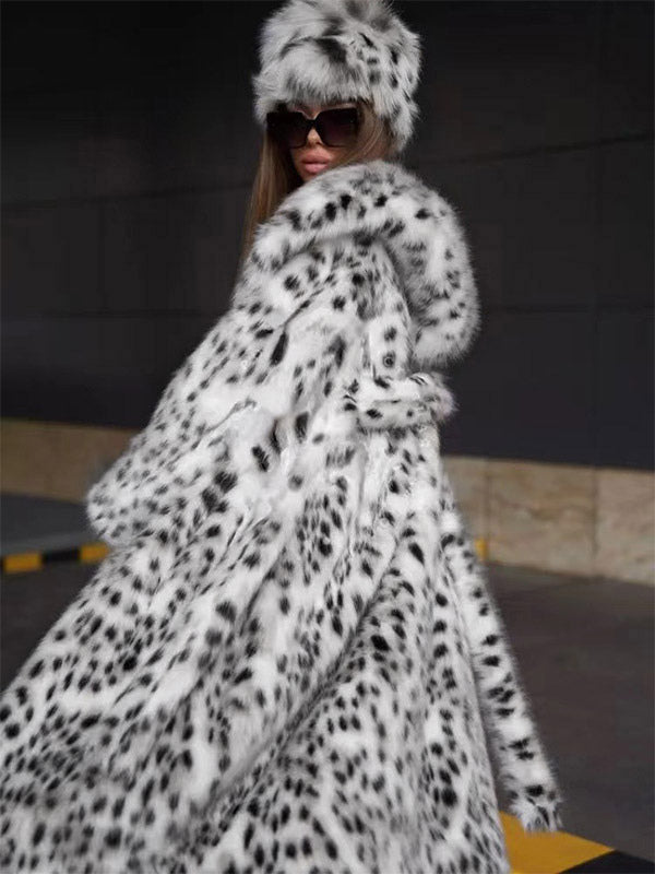 Hooded Faux Fur Coat Leopard Print Eco-friendly Winter Long Jacket 2026