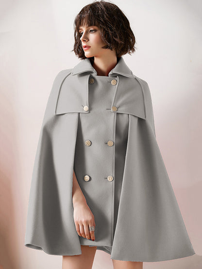 Women Burgundy Wool Blend Poncho Oversized Cape Coat Winter Outerwear 2026
