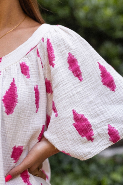 V-neck Large Cuffs Printed Loose Long Dress