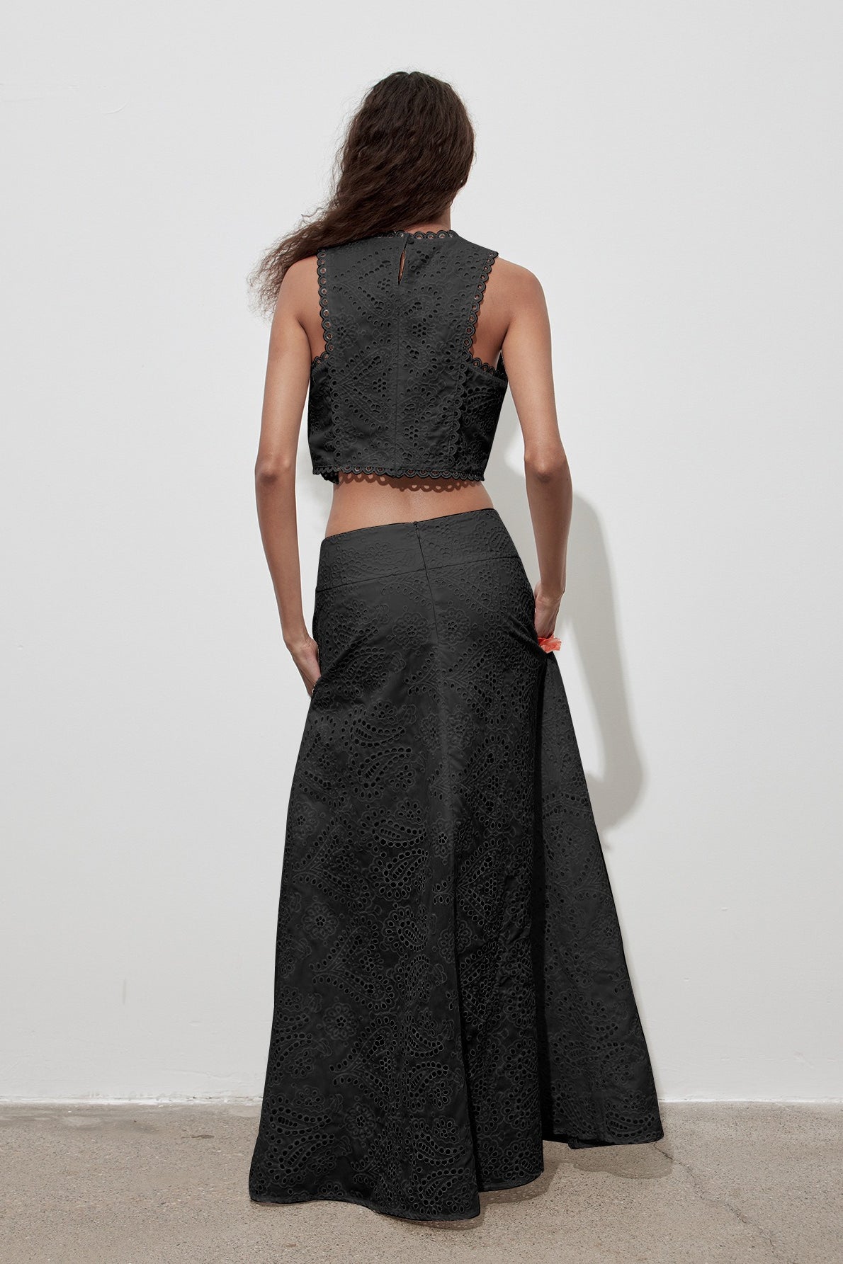 Cutout Allover Embroidered Maxi Skirt