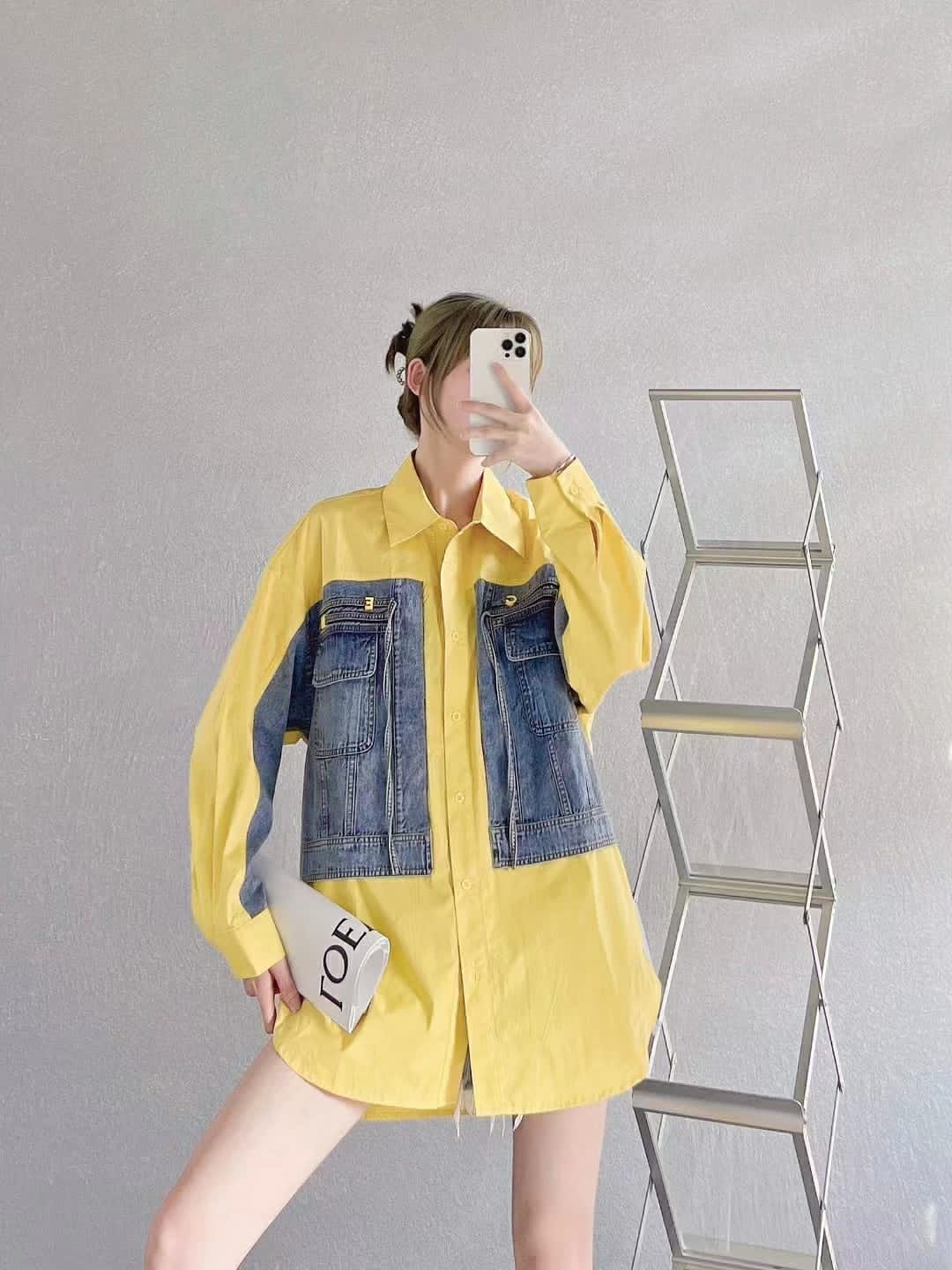 Denim Patch Cotton Shirt Dress