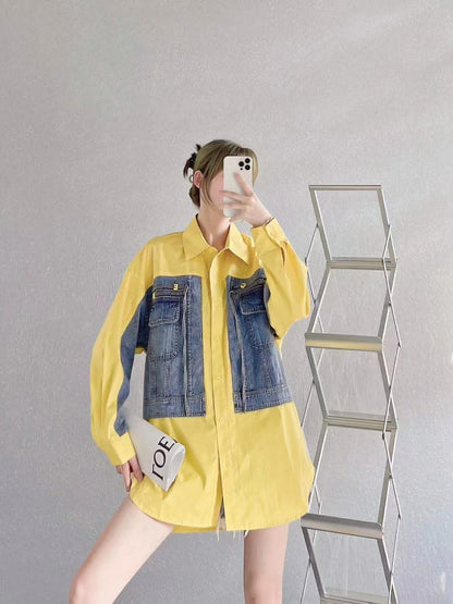 Denim Patch Cotton Shirt Dress