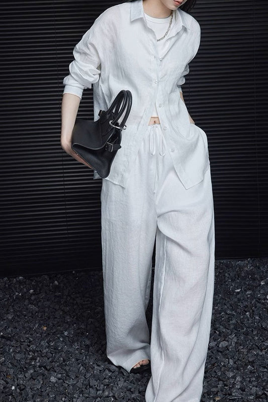 Elegant Cotton Linen Wide Leg Pant