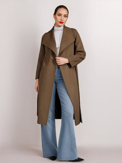 Wool Cashmere Blend Coat Belted Camel Wide Lapel Winter Double-Faced Outerwear For Women 2026