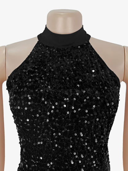 Sequin Halter Neck Ruched Waist High Slit Evening Long Dress For Women 2026