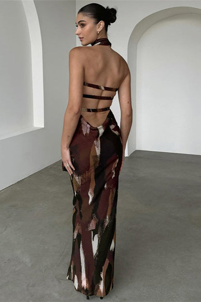 Strapless Backless Print Maxi Dress