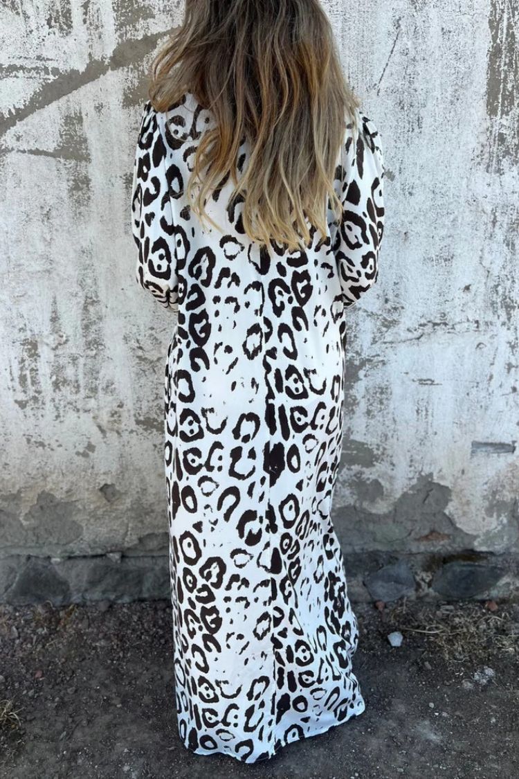 Leopard Print V-neck Pullover Long-sleeved Loose Dress
