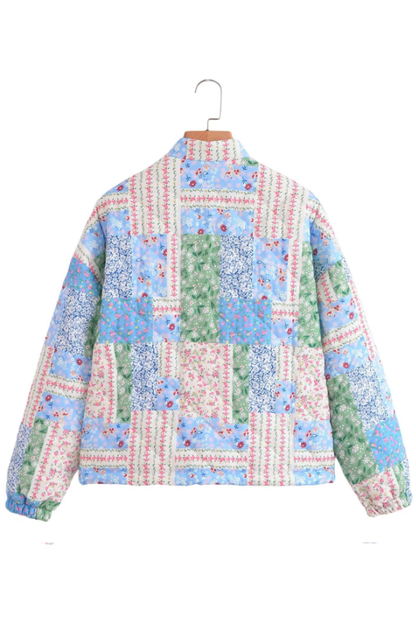 Loose Stand Collar Long Sleeve Floral Printed Cotton Jacket