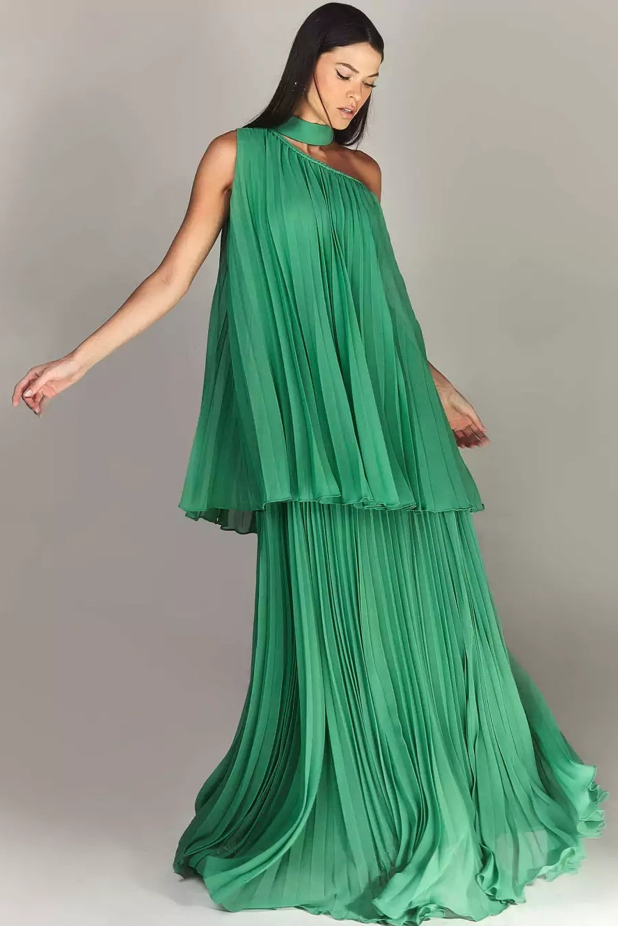 Sylvia Pleated Layered Chiffon Maxi Dress