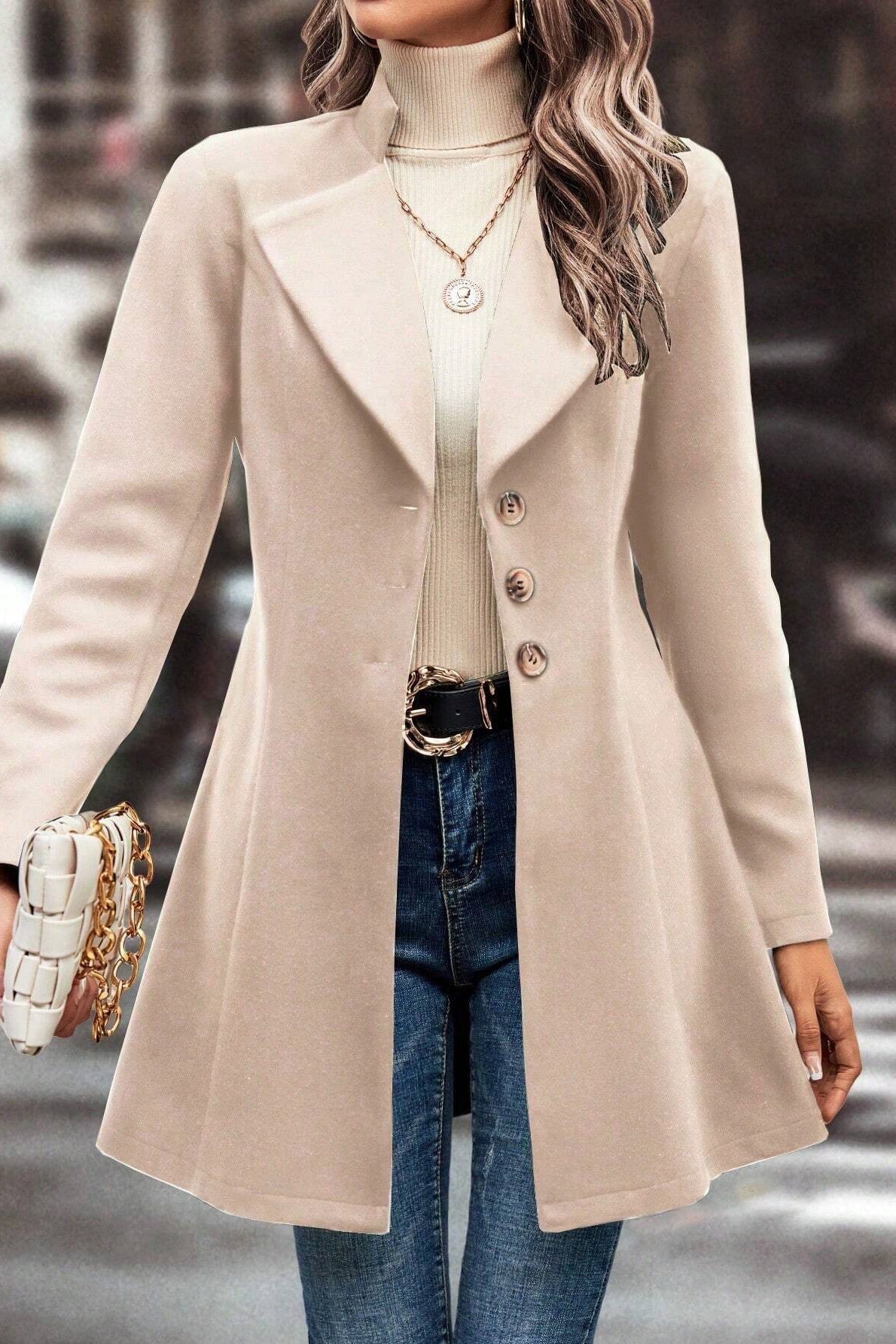 Slim Fit Wool Blend Lapel Overcoat