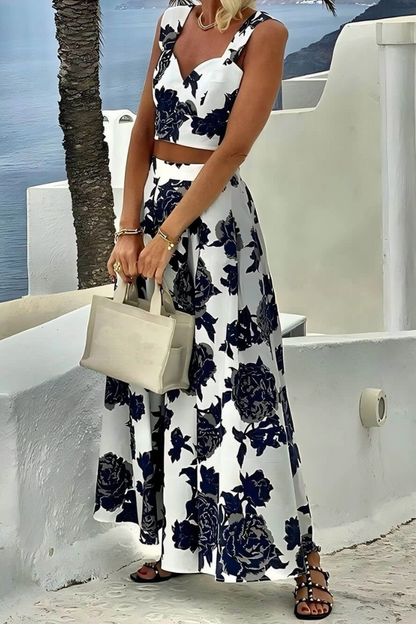 Fashion Printed Suspender Top And Skirt Two-Piece Set