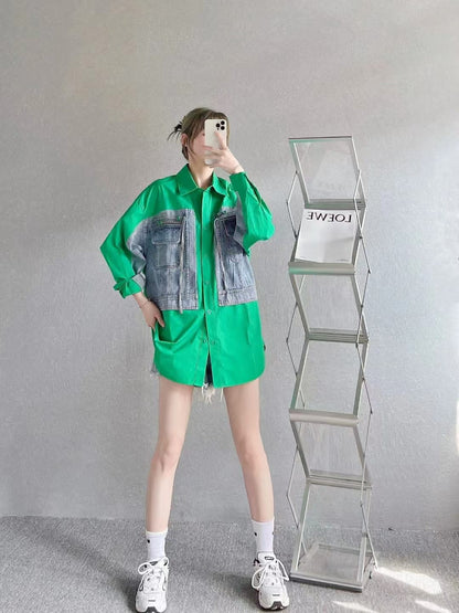 Denim Patch Cotton Shirt Dress