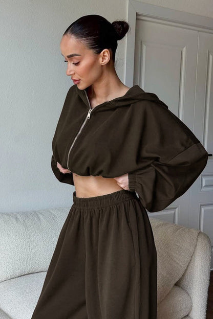 Casual Loose Fit Hoodie Cinched Waist Jogger Pants Set