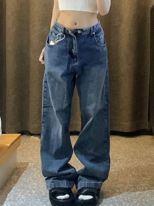 Blue Vintage Straight Boyfriend Jeans