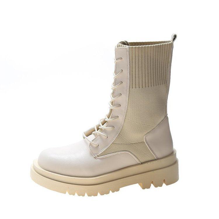 British Style Knitted Stretch Platform Ankle Boots