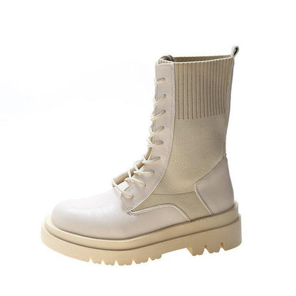 British Style Knitted Stretch Platform Ankle Boots