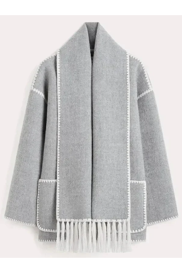 Scarf-Neckline Felt Woolen Coat