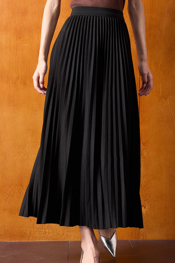 Vintage High-Waist Knit Pleated Midi Skirt