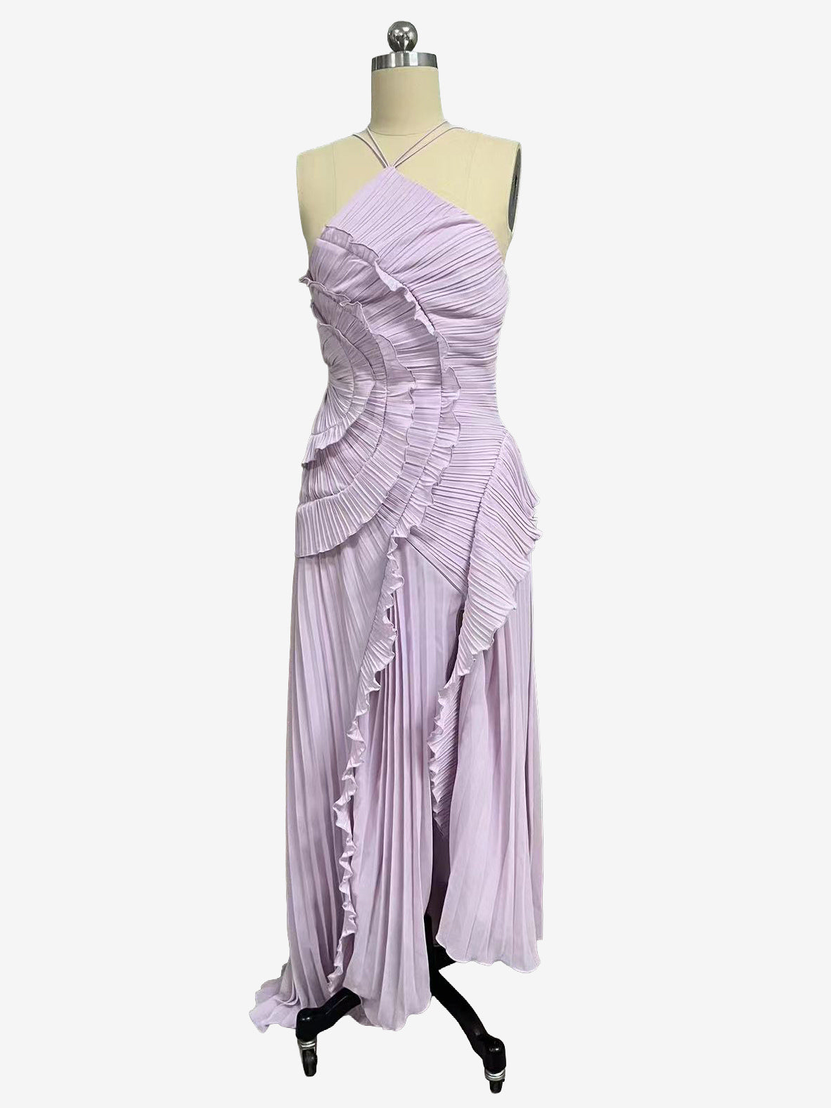 Halter Neck Ruffled Chiffon Maxi Gown With Irregular Hem For Special Events 2026