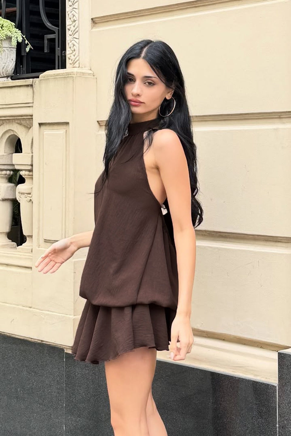 Halter Gathered High Neck Tiered Mini Skirt Two-Piece Set