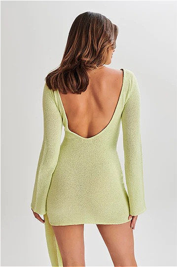 Boat Neck Knit Side-Tie Ruched Wrap Bodycon Mini Dress