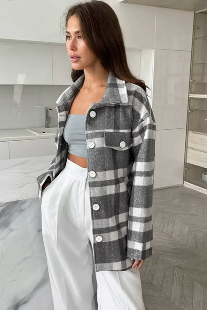 Woolen Plaid Belted Chic Thick Coat