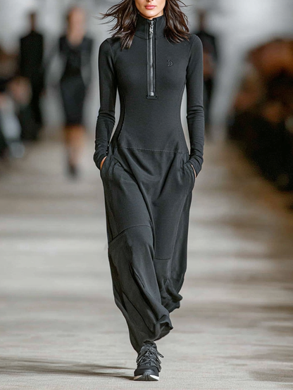 | Zipper Loose Maxi Dress