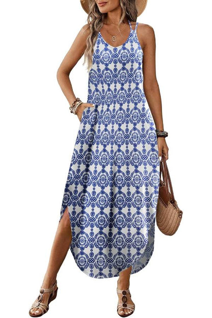 Casual V-neck halter slit bohemian beach resort maxi dress