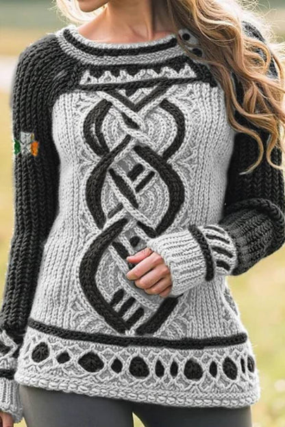 Women'S Contrast Celtic Knot Irish Shamrock Sweater