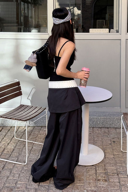 Street Style Loose Fit Spliced Wide Leg Pants