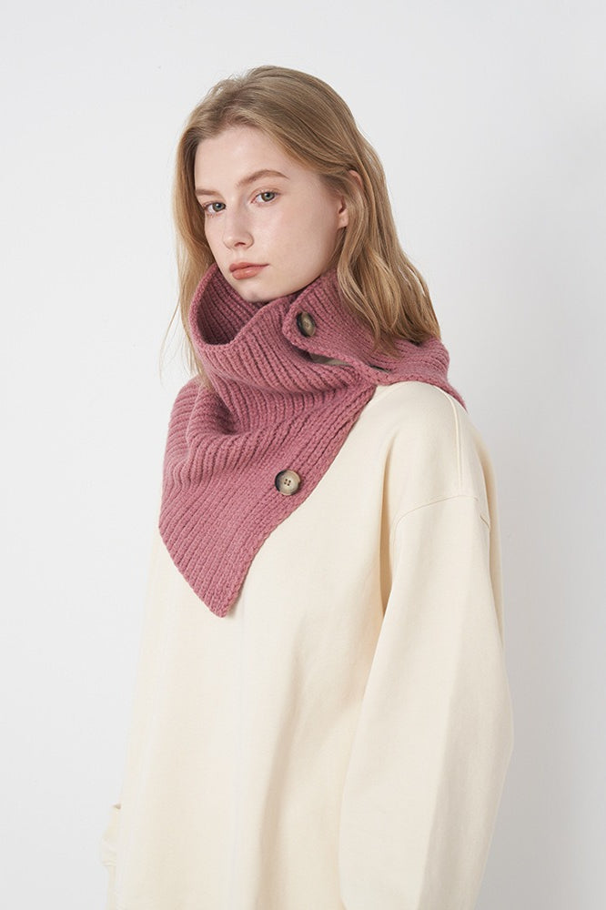 Wool Blend Solid Knitted Removable Buttoned Scarf