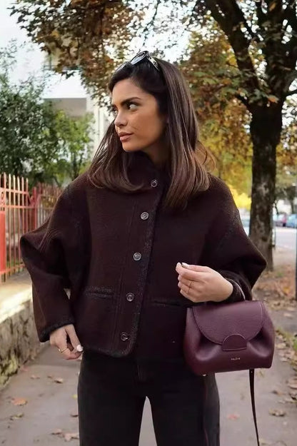 Structured Ribbed Stand Collar Coat