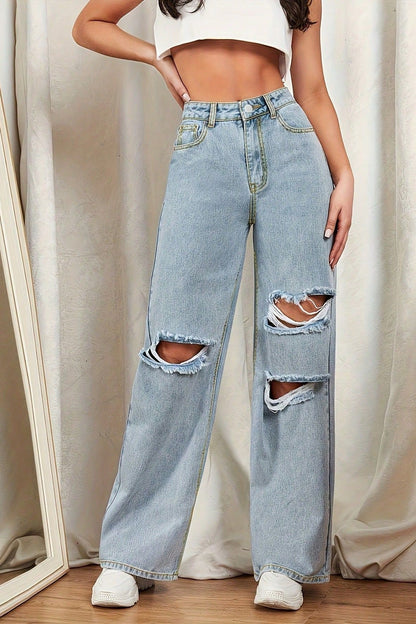 High Waist Washed Floor-Length Jean