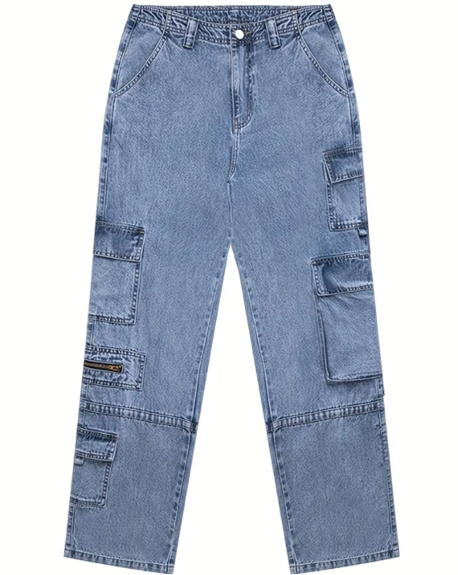 Vintage Cargo Y2K Chic Straight Zippers Pocket Baggy Jeans Female Trousers